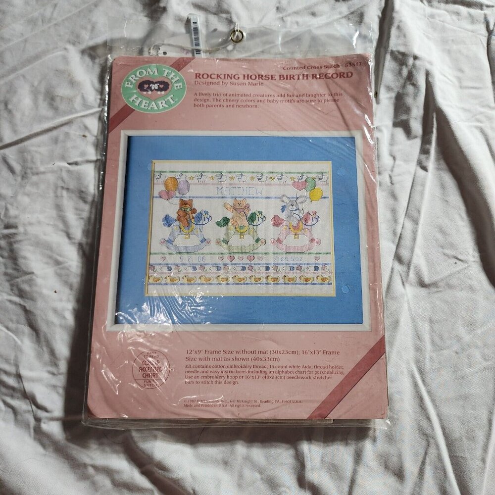 Dimensions Rocking Horse Birth Record Cross Stitch‎ Kit 53517 Susan Marie 1987
